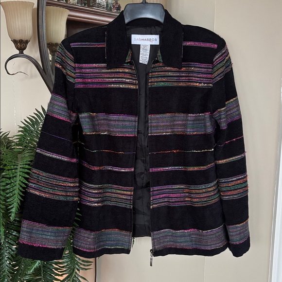 Vintage Sag Harbor Full Zip Multicolored Metallic Striped Suit Jacket Blazer - Picture 10 of 13